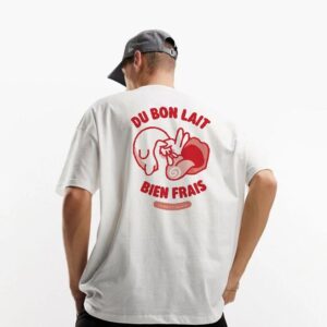 T-shirt unisexe coupe oversize "Du bon lait, bien frais"